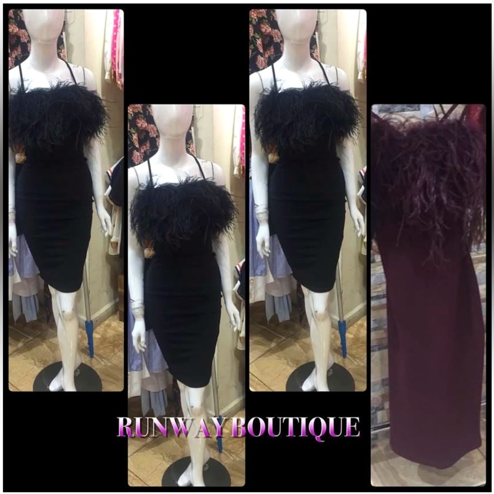 Spaghetti strap fur detail dress